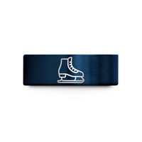 stylish bands for her – gold & blue tungsten ice skates wedding band
