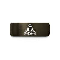 engraved rings for her – gunmetal & black tungsten triquetra trinity knot wedding band