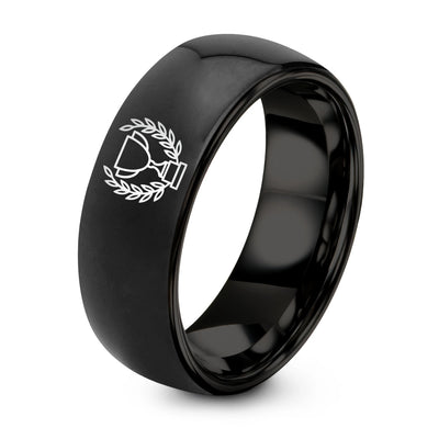 Trophy Cup Laurel – Tungsten Wedding Band, 8 mm, Black Comfort-Fit Unisex