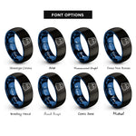 font options for inside engraving on black & blue cute ghost rings