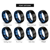 font options for inside engraving on black & blue cute ghost rings