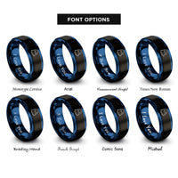 font options for inside engraving on black & blue cute ghost rings