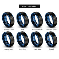 font options for inside engraving on black & blue cute ghost rings