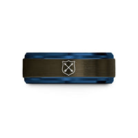 personalized presents for him – gunmetal & blue tungsten arrows shield wedding band