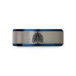 men’s tungsten wedding band – blue & silver tungsten lungs wedding band