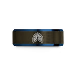 engraved rings for men – gunmetal & blue tungsten lungs wedding band
