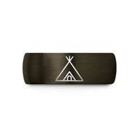 affordable friend present ideas – gunmetal & black tungsten wickiup shelter entrance wedding band