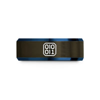 thoughtful presents for partner – gunmetal & blue tungsten binary 0101 band wedding band