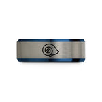 romantic presents for girlfriend – black & blue & silver tungsten spiral shell wedding band