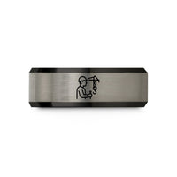 thoughtful presents for mothers – black & grey tungsten crane operator silhouette wedding band