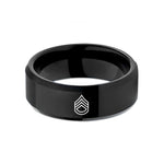 unique presents for her – black tungsten staff sergeant chevrons wedding band