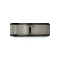 affordable presents for her – black & blue & gray tungsten t square wedding band