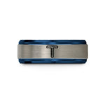 unique presents for her – blue & grey tungsten t square wedding band