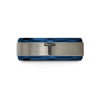 unique presents for her – blue & grey tungsten t square wedding band
