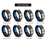 font options for inside engraving on black & blue & grey cutter sailboat rings