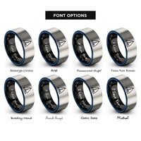 font options for inside engraving on black & blue & silver cutter sailboat rings