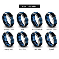 font options for inside engraving on blue & grey cutter sailboat rings