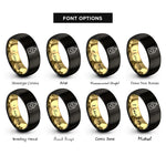 font options for inside engraving on black & gold cutting board heart rings