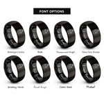 font options for inside engraving on black cutting board heart rings