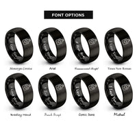 font options for inside engraving on black cutting board heart rings