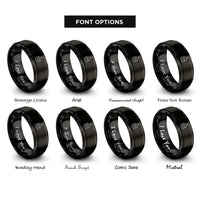font options for inside engraving on black cutting board heart rings
