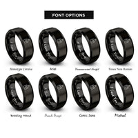 font options for inside engraving on black cutting board heart rings