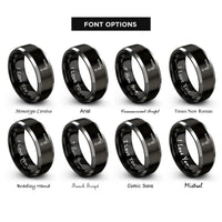 font options for inside engraving on black & silver cutting torch rings