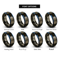 font options for inside engraving on gunmetal & blue cyber eye circuits rings
