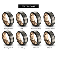 font options for inside engraving on black & rose gold & silver cyber skull rings