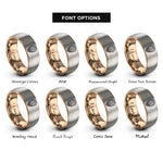 font options for inside engraving on rose gold & gray cyber skull rings