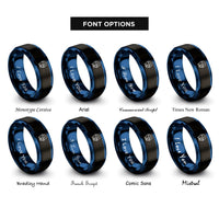font options for inside engraving on black & blue cyborg half face rings