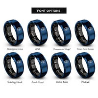 font options for inside engraving on black & blue cyborg half face rings