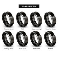 font options for inside engraving on black & gray cyborg half face rings