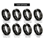 font options for inside engraving on black & grey cycling gloves rings