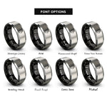font options for inside engraving on black & grey cycling gloves rings