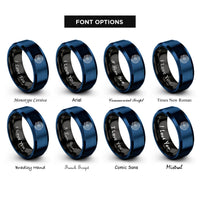 font options for inside engraving on black & blue cyclone vortex isobars rings