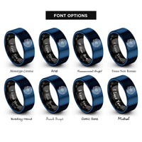 font options for inside engraving on black & blue cyclone vortex isobars rings
