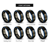 font options for inside engraving on gunmetal & blue d orbital clover rings