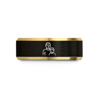 personalized dad present ring – black & gold tungsten boy dad wedding band