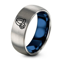Dad Day Father’s Gift from Daughter – blue & gray tungsten headlamp ring