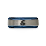 engraved rings for couples – blue & grey tungsten headlamp wedding band