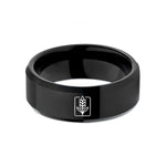 men's tungsten wedding band – black tungsten wheat stalk border wedding band