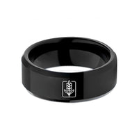 men's tungsten wedding band – black tungsten wheat stalk border wedding band