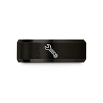 engraved rings for men – black tungsten box wrench wedding band