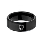 best presents for anglers – black tungsten shield crest wedding band