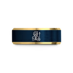 best presents for dads – gold & blue tungsten warrior wedding band
