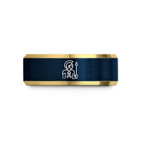 best presents for dads – gold & blue tungsten warrior wedding band