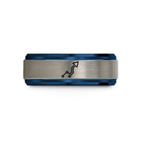 custom rings for him – black & blue & grey tungsten waypoints arrowhead wedding band