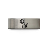 presents for dad birthdays – silver tungsten badminton racquet shuttlecock wedding band
