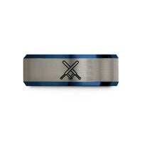 unique dad present ideas – black & blue & silver tungsten tonfa pair crossed wedding band